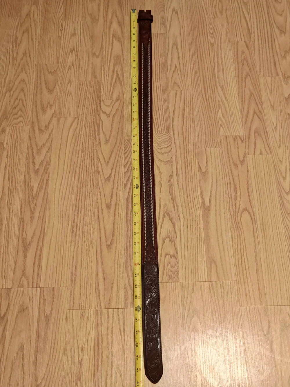 Justin Men's Western Tooled Brown Leather & Braided Horsehair Belt - Size 36